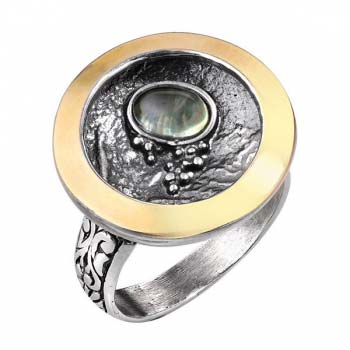 Серебряное кольцо с пренитом и золотом MVR1595GPR