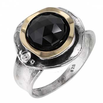 Серебряное кольцо с ониксом, золотом и куб.цирконом MVR1312GON