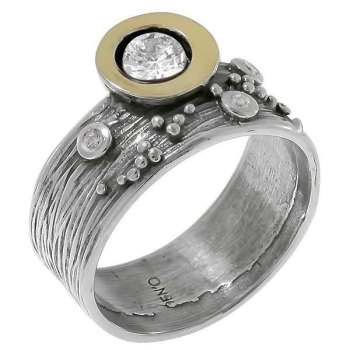 Серебряное кольцо с куб.цирконом и золотом MVR1520GCZ