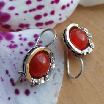 Серебряные серьги с сердоликом, куб.цирконом и золотом MVE1536GSR Серебряные серьги с сердоликом, куб.цирконом и золотом MVE1536GSR