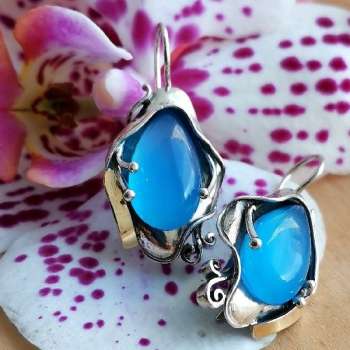 Серебряные серьги с халцедоном и золотом MVE328GHL Серебряные серьги с халцедоном и золотом MVE328GHL