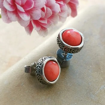 Серебряные серьги с кораллом DE001CR Серебряные серьги с кораллом DE001CR