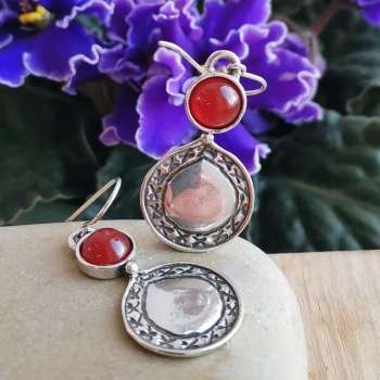 Серебряные серьги с сердоликом 01E808SR Серебряные серьги с сердоликом 01E808SR