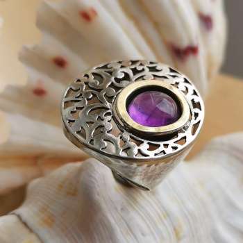 Серебряное кольцо с аметистом и золотом MVR1037GAM Серебряное кольцо с аметистом и золотом MVR1037GAM