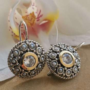 Серебряные серьги с жемчугом, куб.цирконом и золотом MVE1861GPL Серебряные серьги с жемчугом, куб.цирконом и золотом MVE1861GPL
