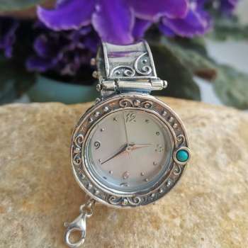 Серебряные часы с бирюзой 01W538TQ Серебряные часы с бирюзой 01W538TQ