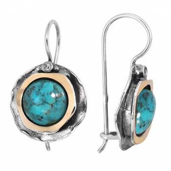 Серебряные серьги с бирюзой, куб.цирконом и золотом MVE1312GTQ Серебряные серьги с бирюзой, куб.цирконом и золотом MVE1312GTQ