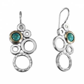 Серебряные серьги с бирюзой, куб.цирконом и золотом MVE238GTQ Серебряные серьги с бирюзой, куб.цирконом и золотом MVE238GTQ