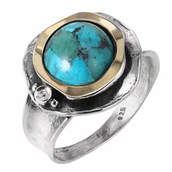 Серебряное кольцо с бирюзой, куб.цирконом и золотом MVR1312GTQ Серебряное кольцо с бирюзой, куб.цирконом и золотом MVR1312GTQ