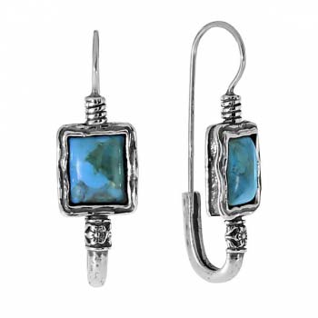 Серебряные серьги с бирюзой 01E596TQ Серебряные серьги с бирюзой 01E596TQ